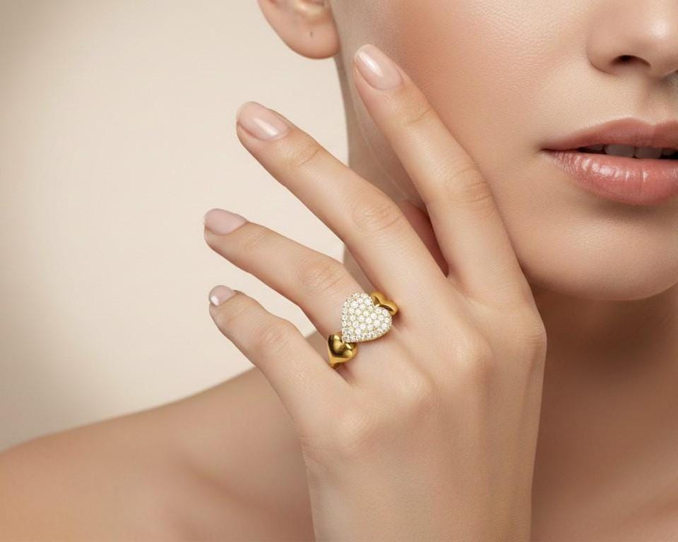 Pavé Heart Moissanite Ring for Women | Gold, Rose Gold & Silver | Sizes 5–11 | Romantic Love & Promise Gift