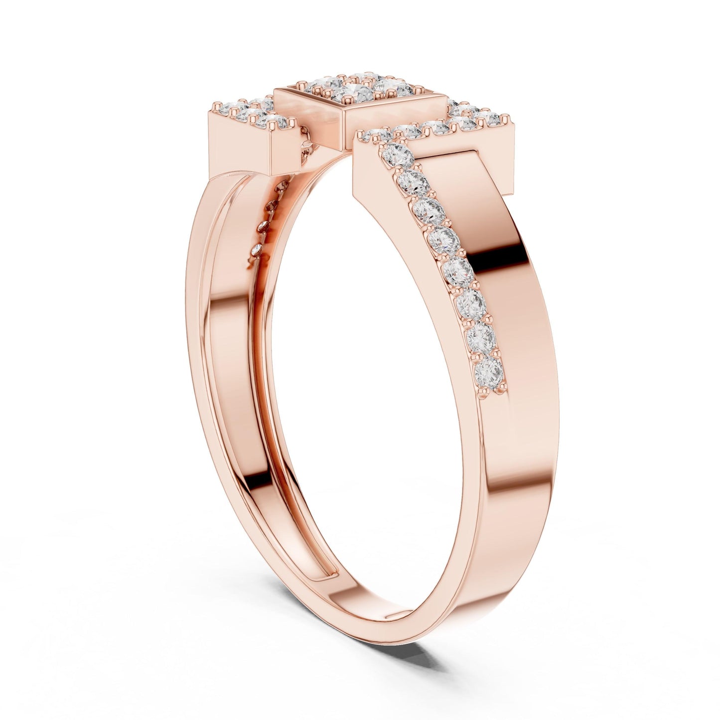 Riora luxury moissanite geometric minimalist engagement ring in gold and silver, featuring a sleek modern design and dainty band.