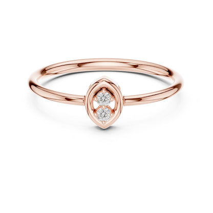 Riora minimalist double moissanite diamond ring with two stones, dainty engagement band in gold or silver, open design.