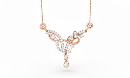 Moissanite Floral Pendant Necklace, Teardrop Charm, Rose Gold Finish