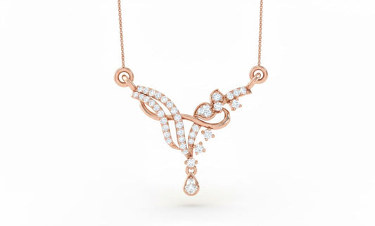 Moissanite Floral Pendant Necklace, Teardrop Charm, Rose Gold Finish