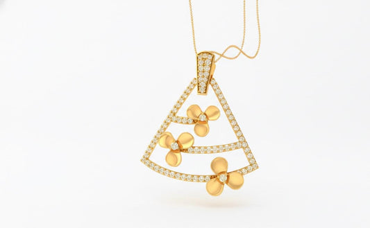 Moissanite Triangle Pendant Necklace in Gold Rose Silver | Floral Geometric Charm | 22in Adjustable Chain