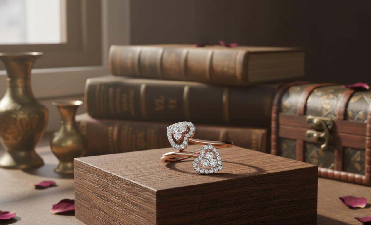 Heart Moissanite Ring | Romantic Open Promise Ring | Adjustable Valentine Jewelry Gift for Her