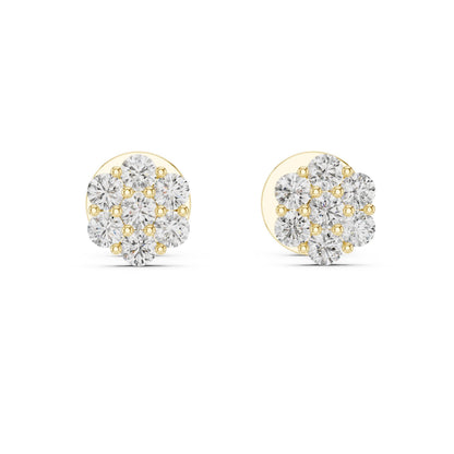 Riora moissanite diamond cluster stud earrings in gold and rose gold, minimalist bridal jewelry for everyday elegance
