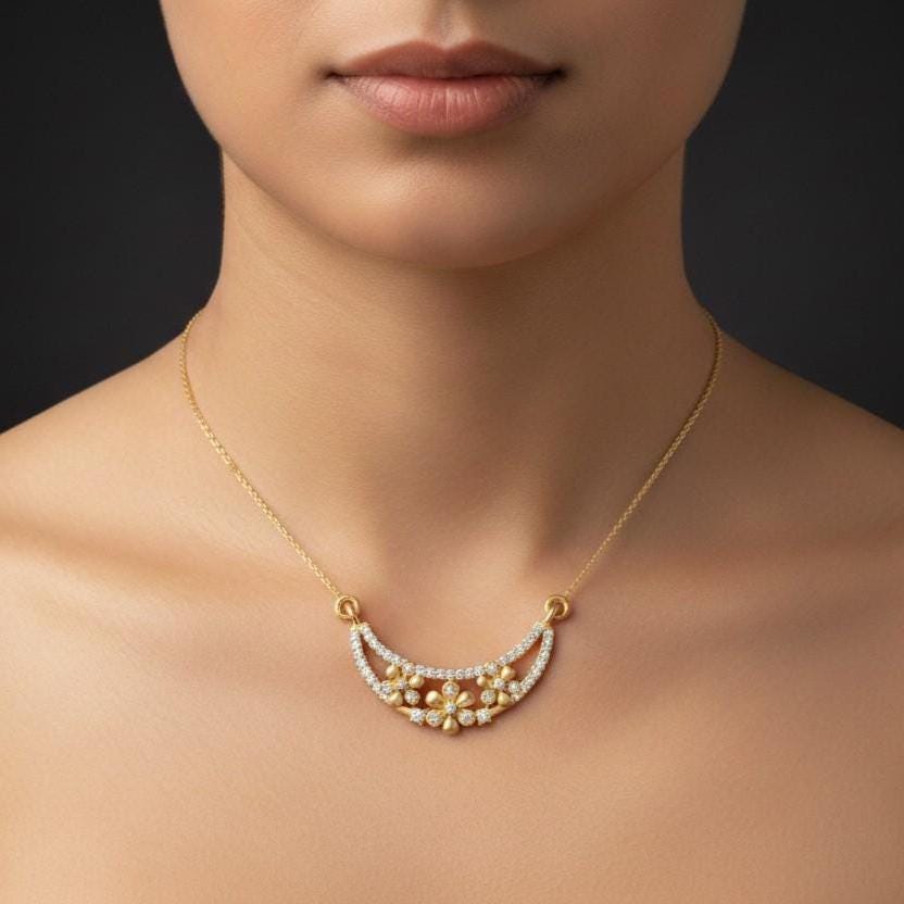 Moissanite Flower Curve Pendant Necklace – Gold Rose Silver – Hypoallergenic Statement Jewelry Gift for Her