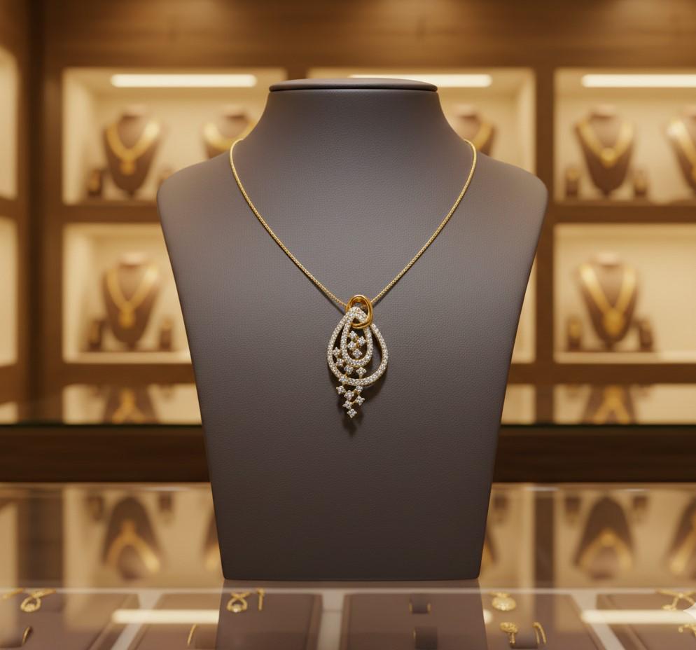 Moissanite teardrop pendant necklace in gold, rose gold, and silver with a delicate chain, elegant hypoallergenic bridal jewelry.