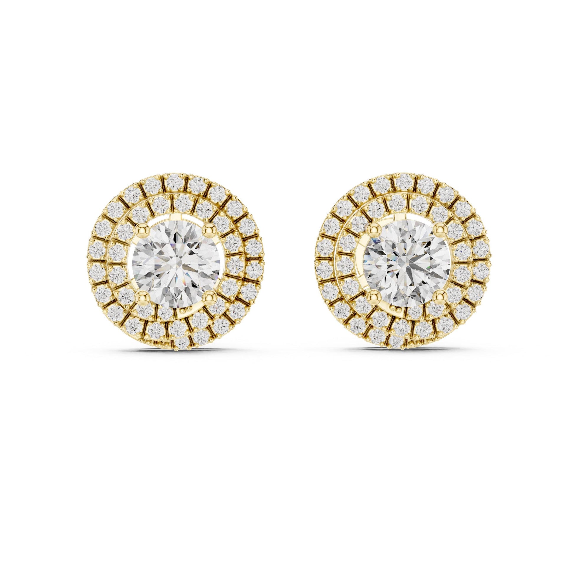 Riora luxury halo moissanite diamond stud earrings featuring round sparkling bridal wedding jewelry for women