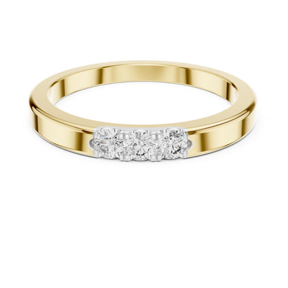 Riora moissanite wedding band in rose gold, minimalist stackable promise ring with diamond accents for women.