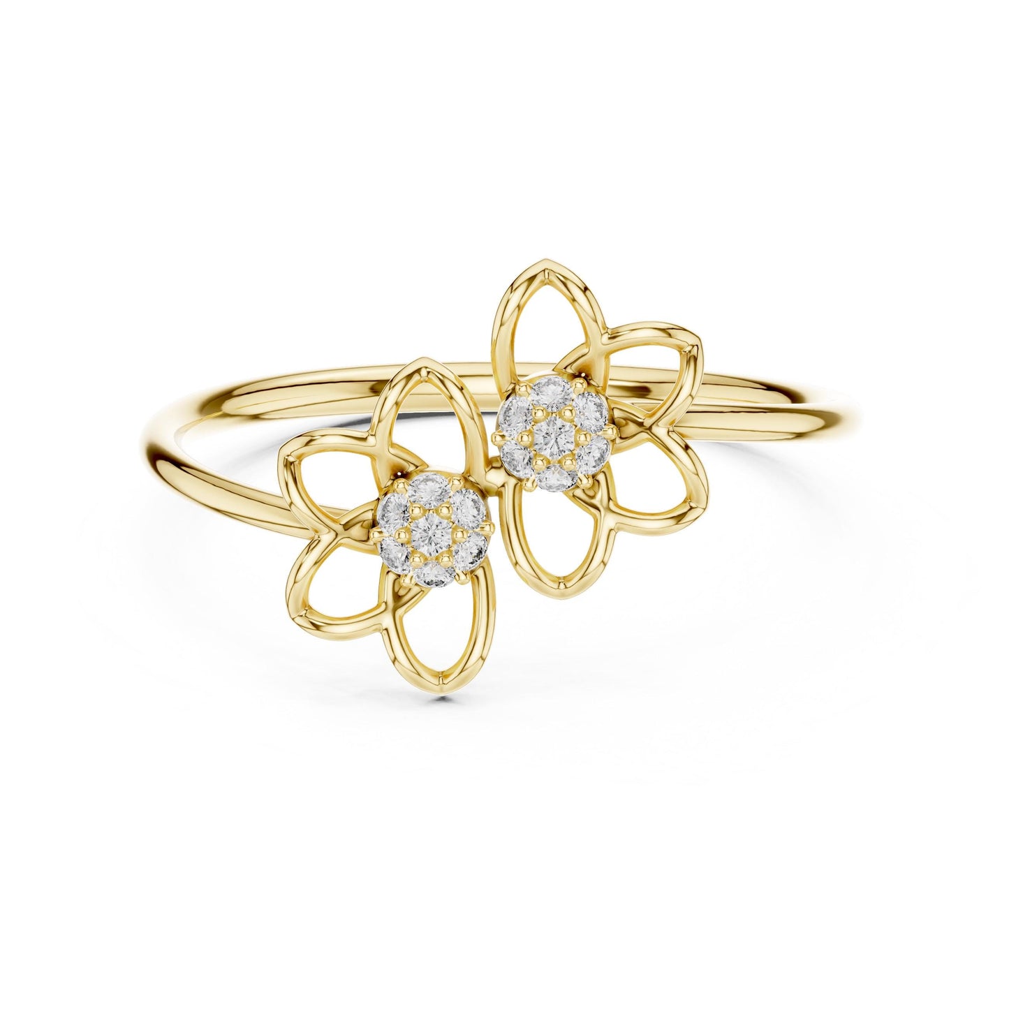 Riora vintage rose silver wedding ring with double flower moissanite diamonds and floral design, perfect for bridal or promise gift.
