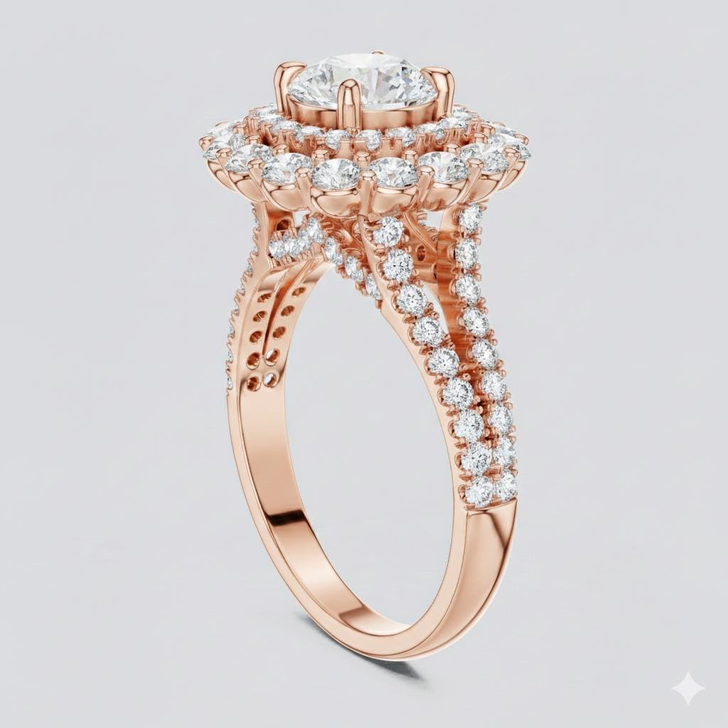 Luxury Halo Engagement Ring | Cubic Zirconia | Gold, Rose Gold & Silver