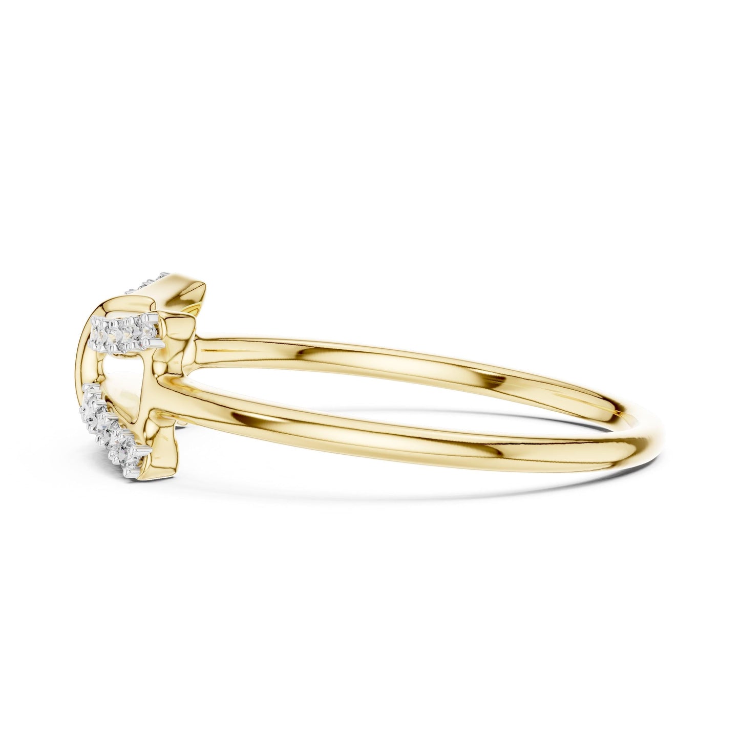 Riora Moissanite bow ring with split band design in rose gold, minimalist dainty wedding or promise jewelry with diamond-style sparkle.
