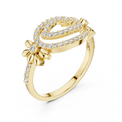 Riora floral swirl moissanite diamond ring in rose gold with vintage-inspired design, perfect for engagement or bridal promise.