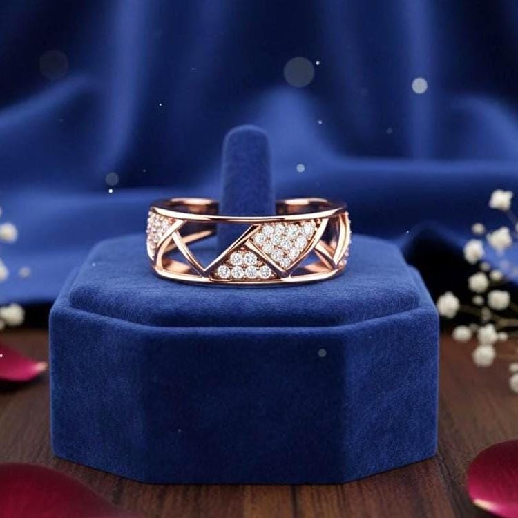 Riora luxury geometric CZ band ring in gold and silver, hypoallergenic and nickel-free, perfect for wedding or anniversary gifts.