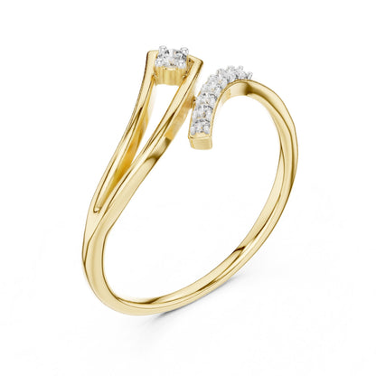 Riora moissanite wave ring with curved design, minimalist open wrap style in silver, gold, and rose gold finishes.