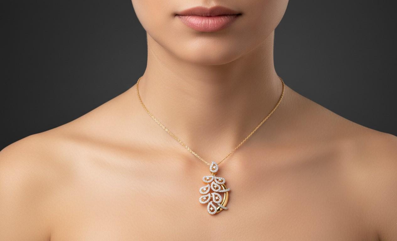 Moissanite Leaf Pendant Necklace, Elegant Rose Gold Finish