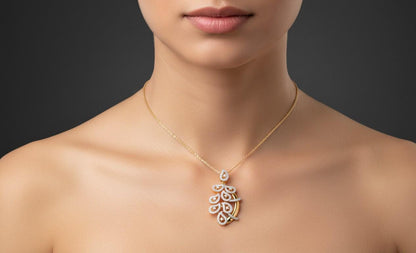 Moissanite Leaf Pendant Necklace, Elegant Rose Gold Finish