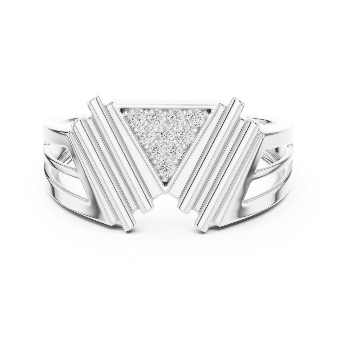 Rose gold geometric triangle moissanite diamond ring by Riora, minimalist modern design, perfect for women’s promise or gift.
