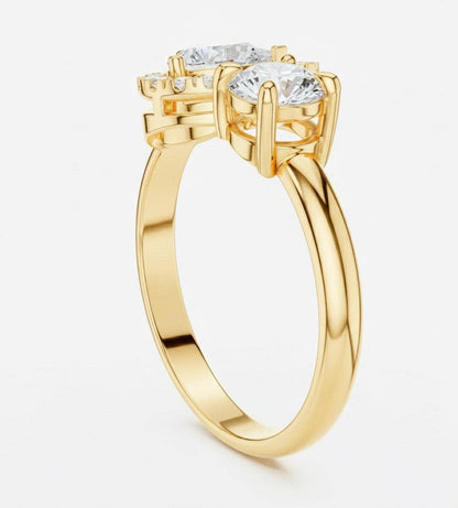 Two Stone CZ Ring | Pear & Round Halo | Gold, Rose Gold & Silver