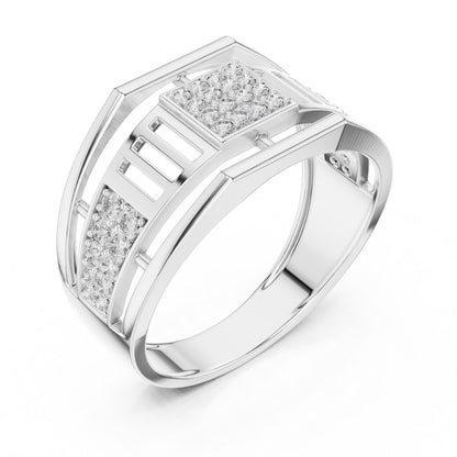 Men’s gold, rose silver CZ statement ring by Riora featuring a wide band, hypoallergenic fashion jewelry for weddings or style.