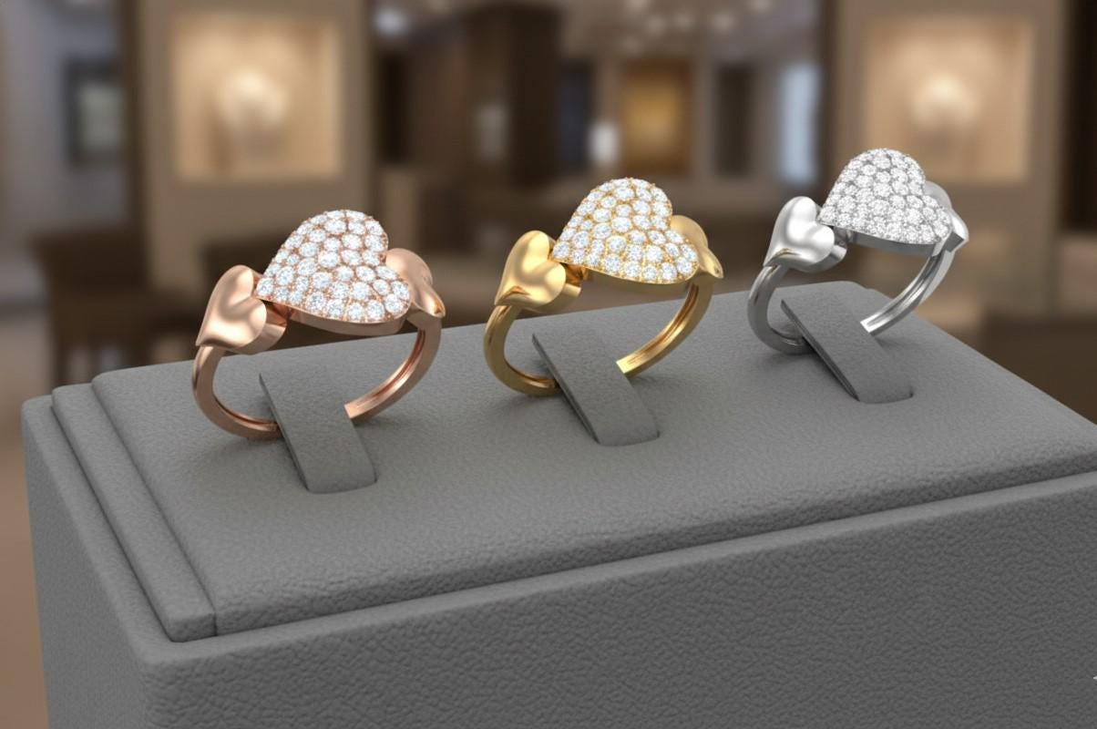 Pavé Heart Moissanite Ring for Women | Gold, Rose Gold & Silver | Sizes 5–11 | Romantic Love & Promise Gift