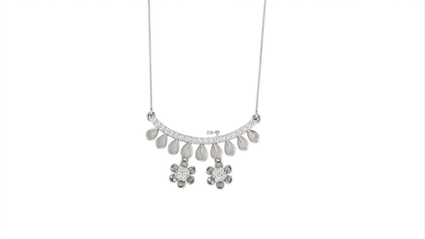 Riora floral necklace with moissanite flower pendant in rose gold and silver, dainty bridal gift for her.