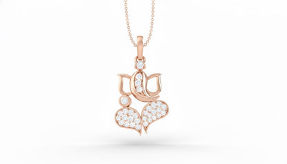 Riora Moissanite Lotus Heart Pendant Necklace showing a sparkling heart-shaped moissanite in a lotus design, on a fine chain.