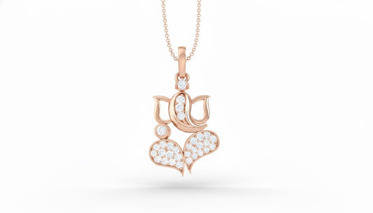 Riora Moissanite Lotus Heart Pendant Necklace showing a sparkling heart-shaped moissanite in a lotus design, on a fine chain.