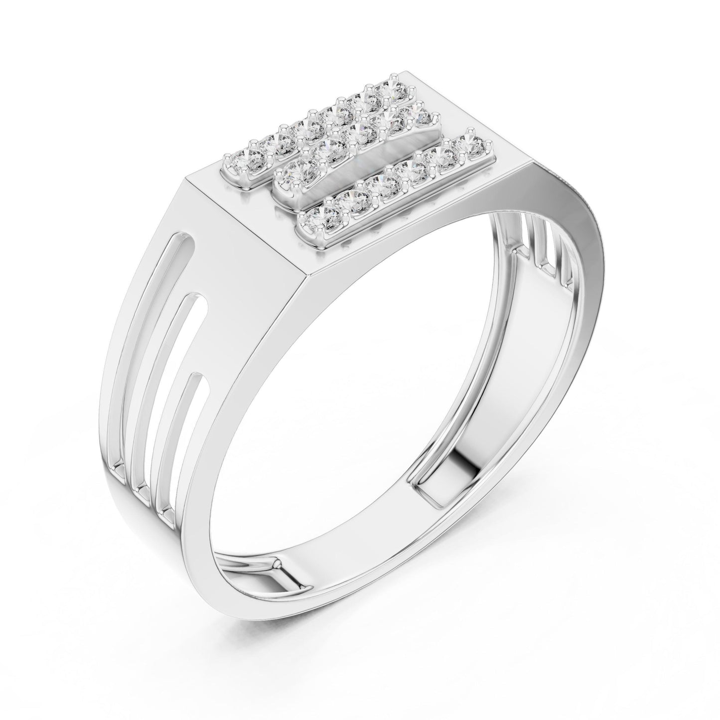 Rose silver Chunky CZ triple bar panel ring by Riora featuring modern design, ideal for wedding or anniversary jewelry.