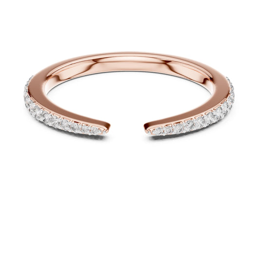 Rose gold open cuff moissanite ring with diamond-style accents and half eternity design, adjustable for a minimalist elegant look.