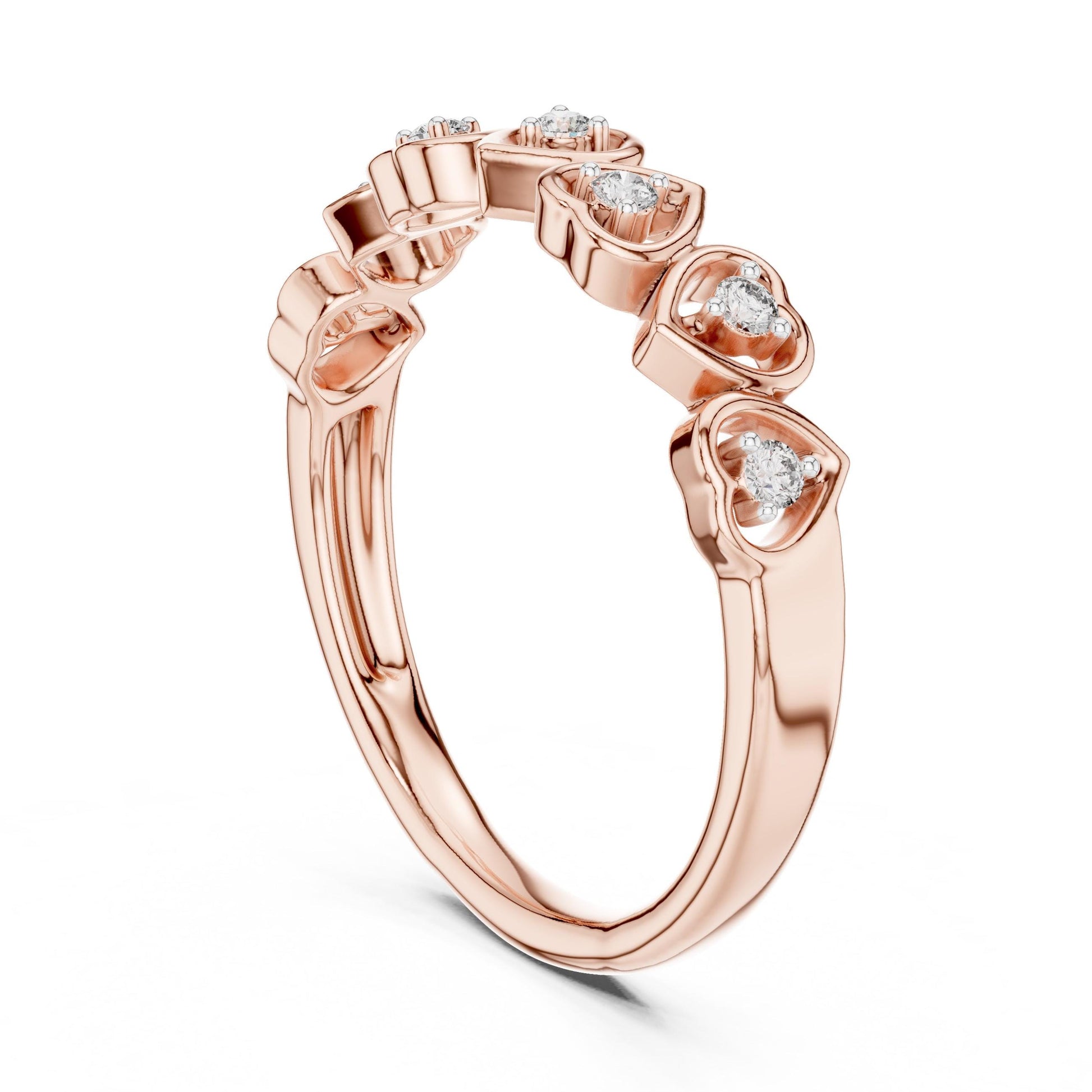 Riora Moissanite heart crown ring with rose gold and silver finish, featuring a romantic minimalist design perfect for women.