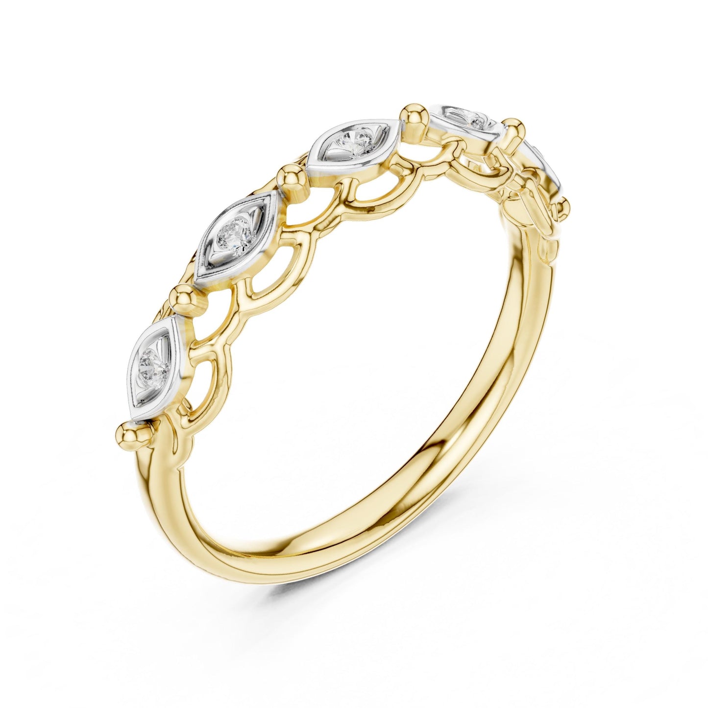 Riora vintage moissanite wedding band with marquise diamond style, art deco design, rose gold finish and minimalist elegance