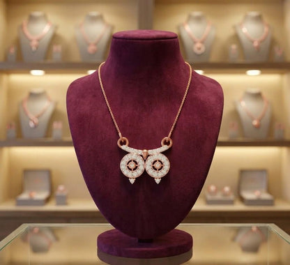 Rose gold owl moissanite necklace with a dainty pendant, elegant jewelry design perfect for women and gift-giving.