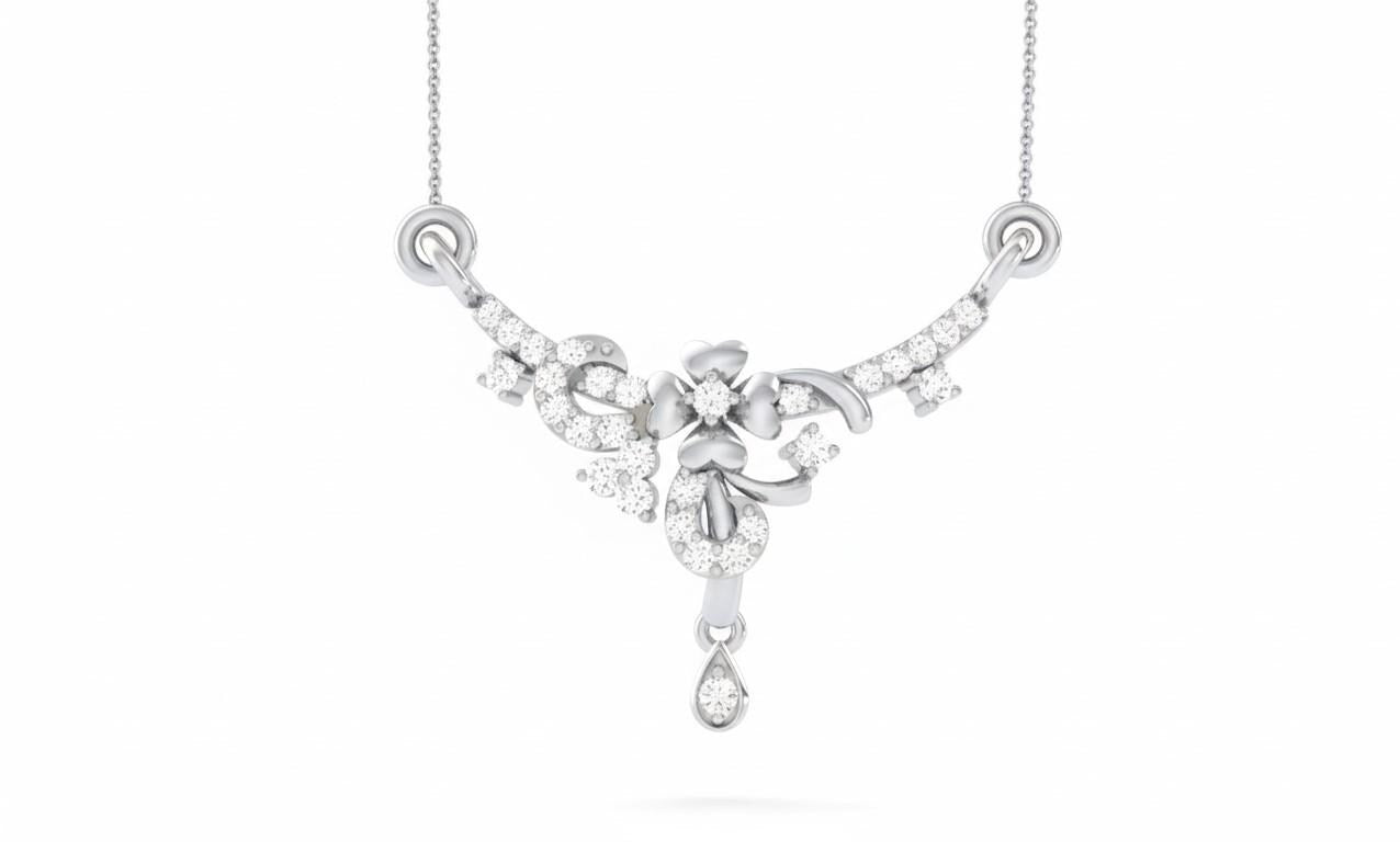 Moissanite Floral Pendant Necklace, Rose Gold Silver, Adjustable Chain