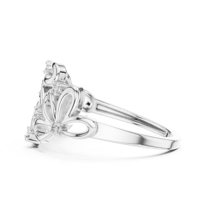 Rose gold moissanite floral cluster ring with diamond accents, vintage style bridal and anniversary jewelry by Riora.