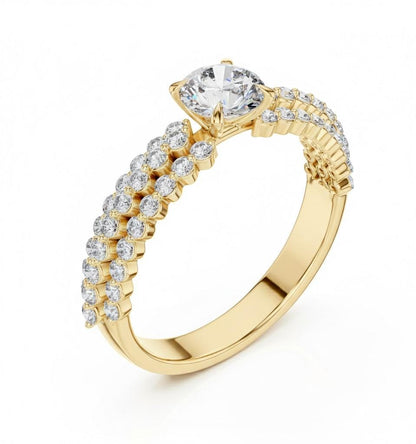 Cubic Zirconia Engagement Ring – Triple Pavé Band | Gold, Rose Gold & Silver