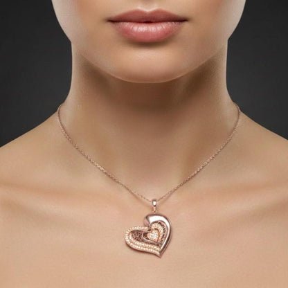 Moissanite Heart Pendant Necklace – Rose Gold Filigree, Adjustable Chain