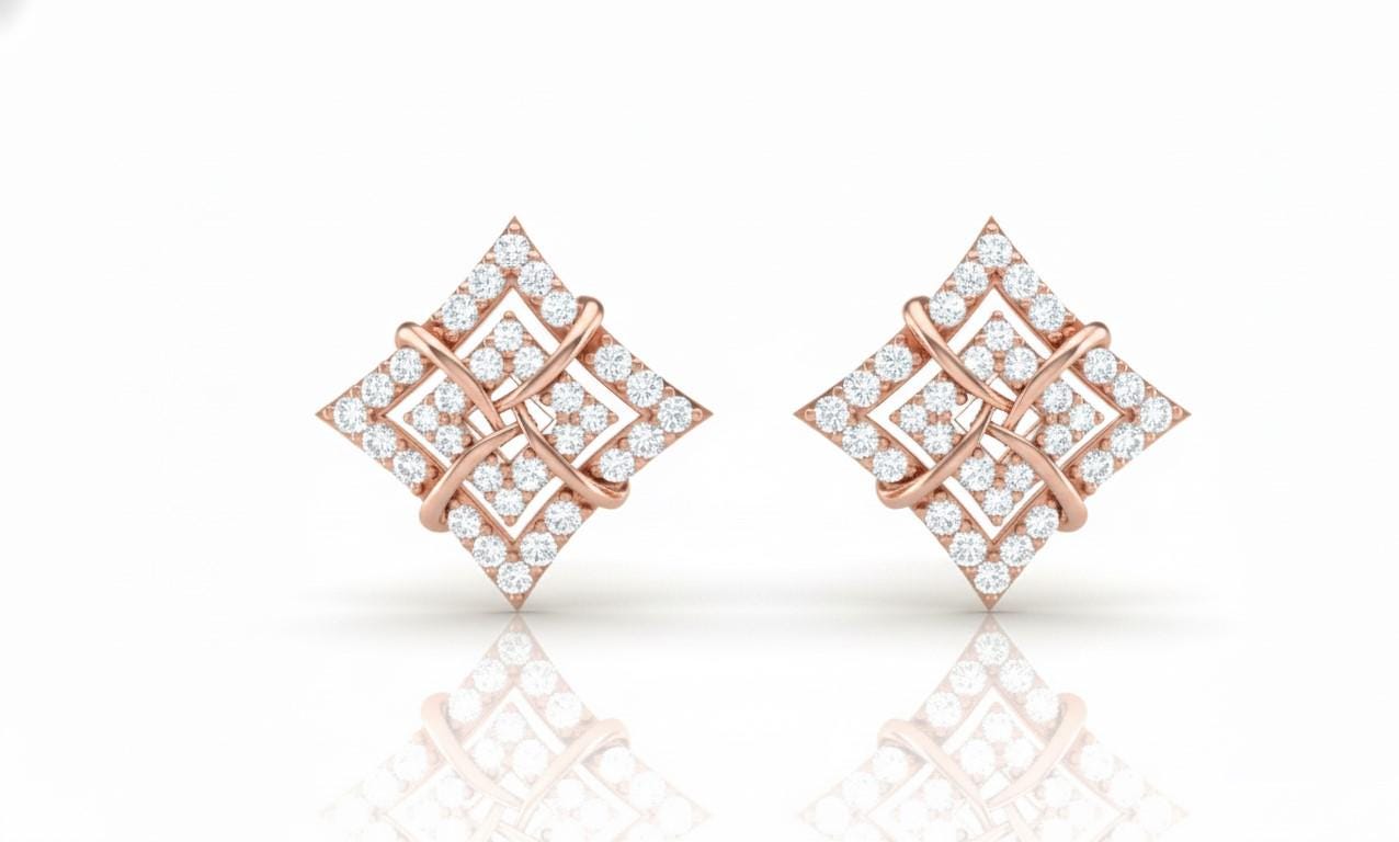Moissanite Geometric Square Stud Earrings | Hypoallergenic | Gold, Rose Gold, Silver