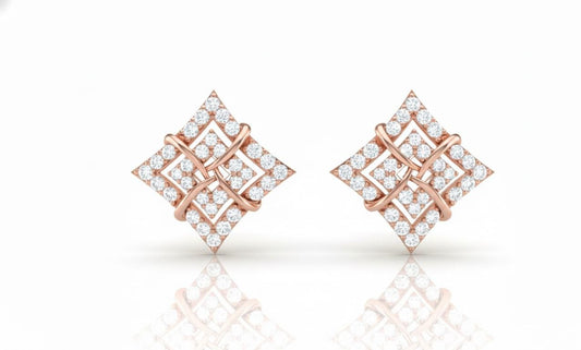 Moissanite Geometric Square Stud Earrings | Hypoallergenic | Gold, Rose Gold, Silver