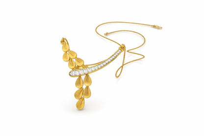 Riora Moissanite leaf drop necklace with rose gold finish, dainty botanical pendant, ideal for minimalist bridal jewelry.