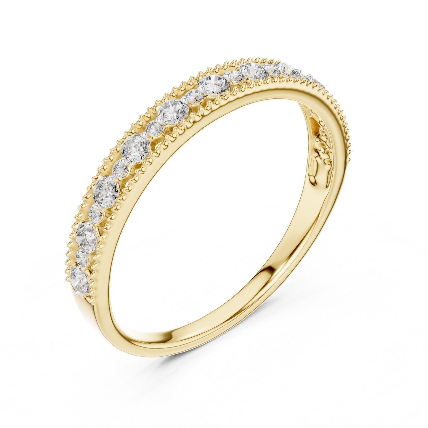 Riora moissanite eternity wedding band in rose gold, silver, and gold stackable rings with sparkling gemstones for bridal or anniversary wear