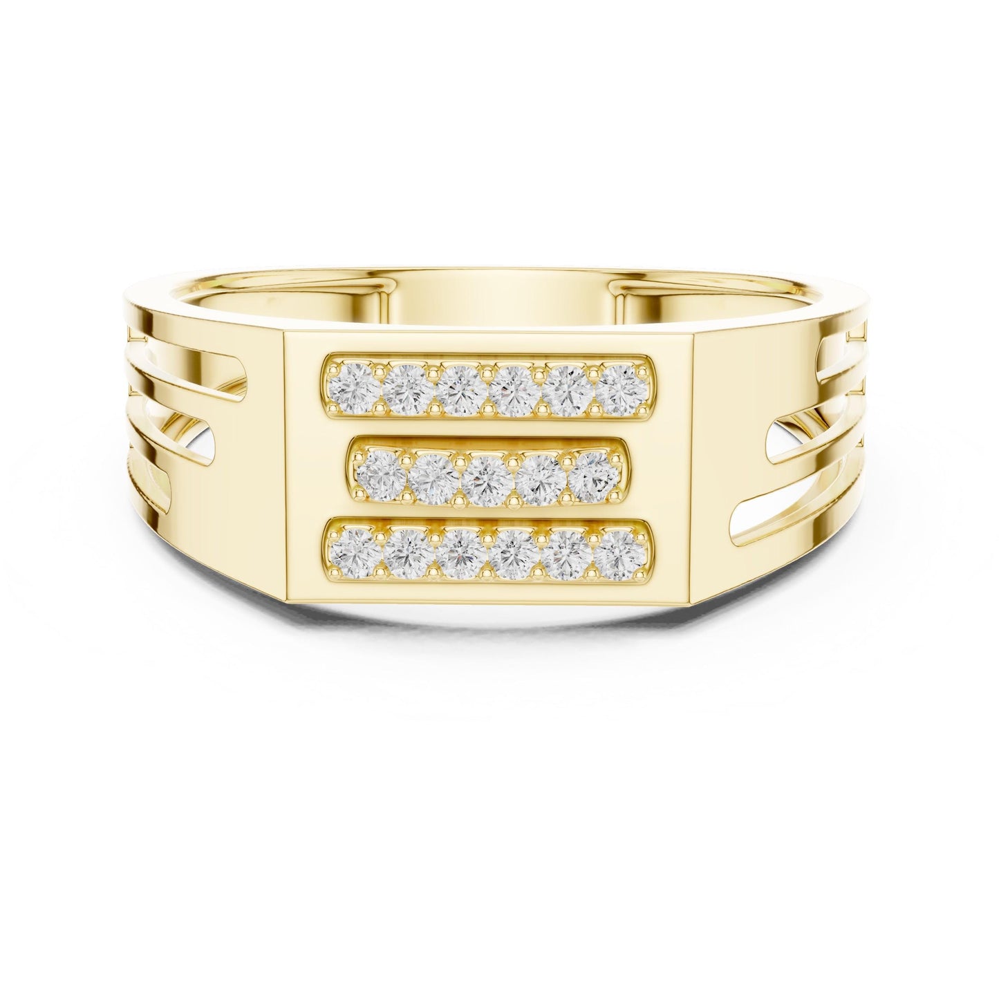 Rose silver chunky CZ triple bar panel ring by Riora featuring modern design, perfect for wedding or anniversary celebrations.