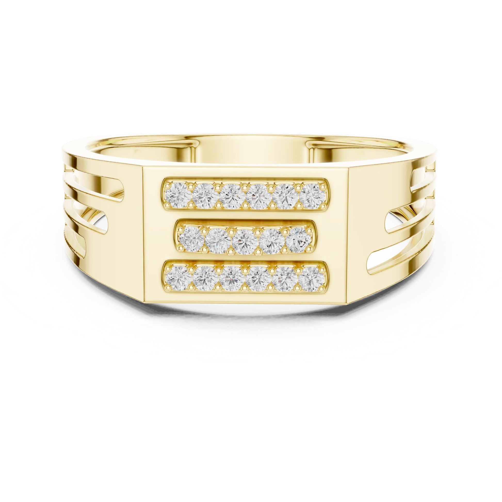 Rose silver chunky CZ triple bar panel ring by Riora featuring modern design, perfect for wedding or anniversary celebrations.