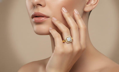 Moissanite Cushion Halo Ring for Women | Gold, Rose Gold & Silver | Sizes 5–11 | Engagement, Promise & Anniversary Gift