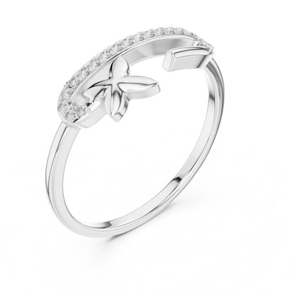 Riora Butterfly Moissanite ring with dainty open band, minimalist design, pavé diamonds look, in gold, rose, and silver finishes