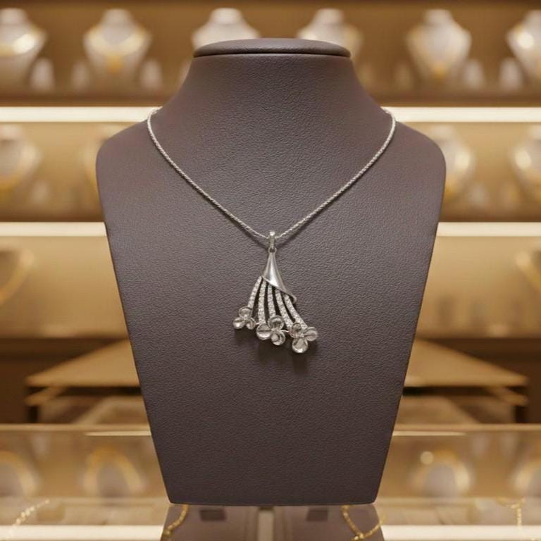 Flower Pendant Necklace, Gold Rose Silver Chain, Elegant Bridal Gift, Minimal Sparkle Jewelry