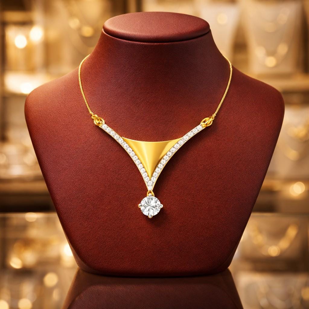 Riora Moissanite V pendant necklace in rose silver, elegant bridal jewelry with minimalist design for women.