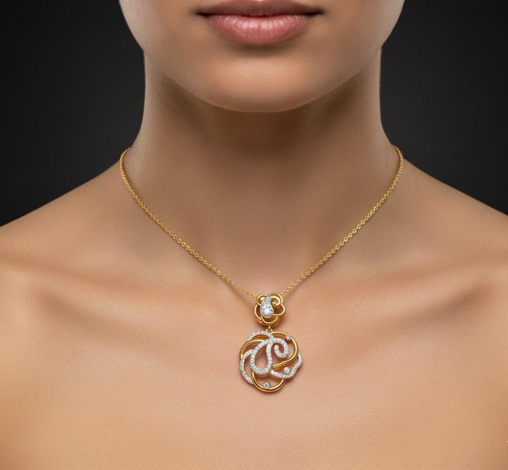 Moissanite Swirl Pendant Necklace for Women | Gold, Rose Gold & Silver | Bridal & Anniversary Gift