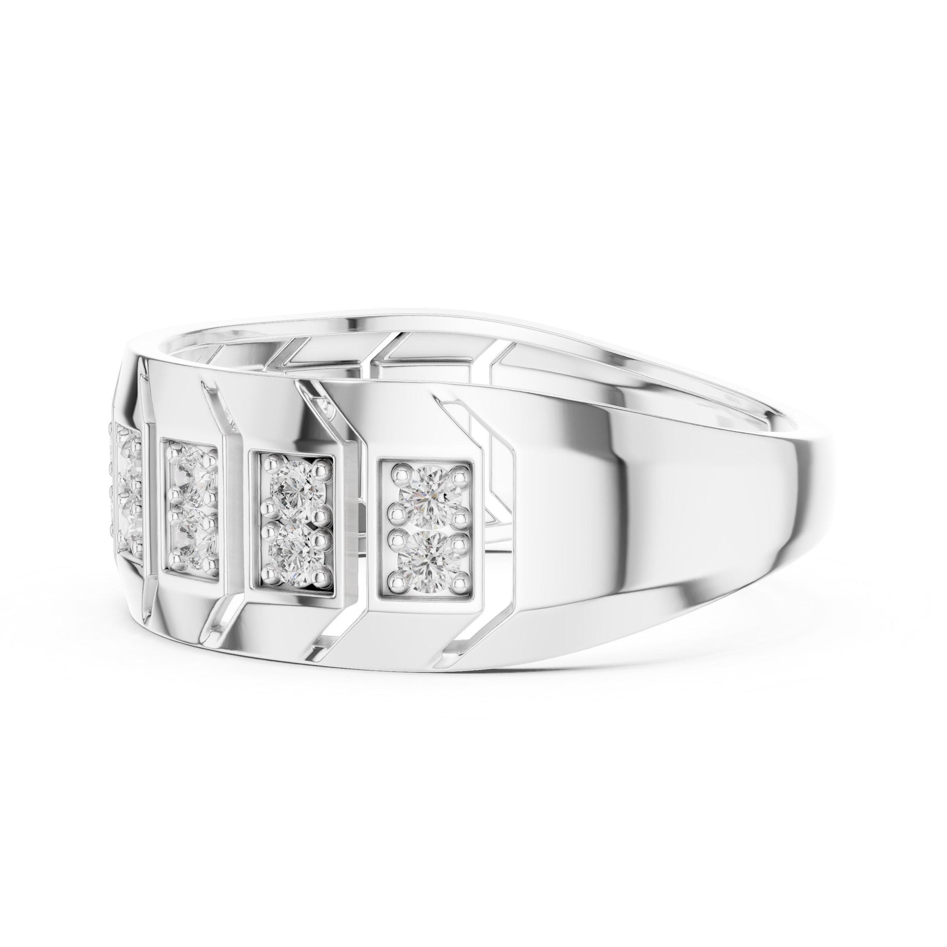 Riora chunky rose gold geometric band ring with cubic zirconia, modern hypoallergenic wedding or anniversary jewelry.
