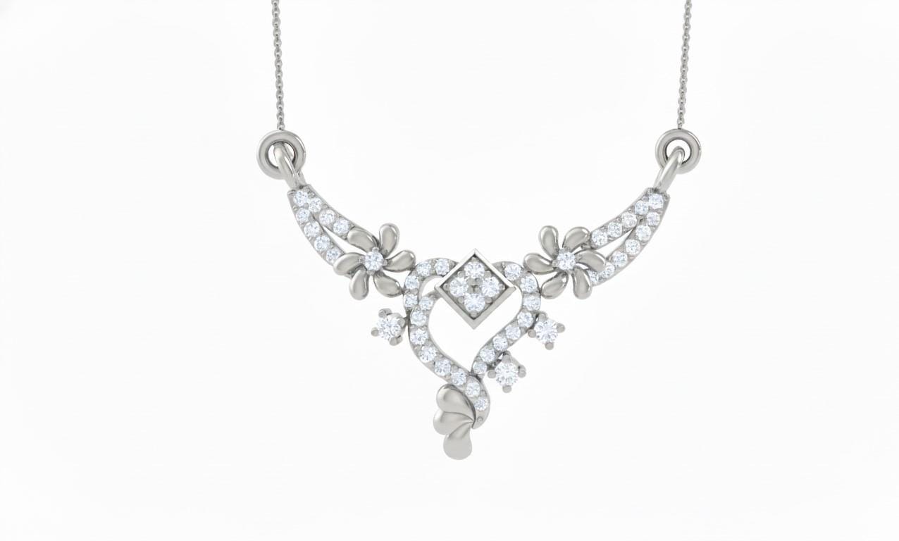 Moissanite Floral Pendant Necklace, Gold Rose Silver Adjustable Chain, Elegant Wedding Jewelry