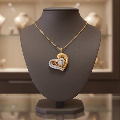 Moissanite Heart Pendant Necklace – Rose Gold Filigree, Adjustable Chain
